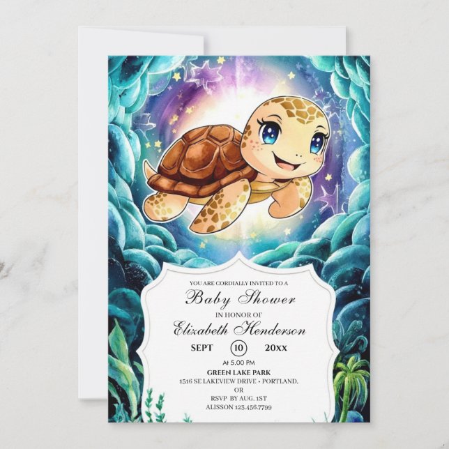 Invitation Sous le Baby shower de tortue Sea Pastel (Devant)
