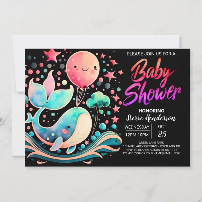 Invitation Sous le Baby shower des filles nautiques de balein (Devant)