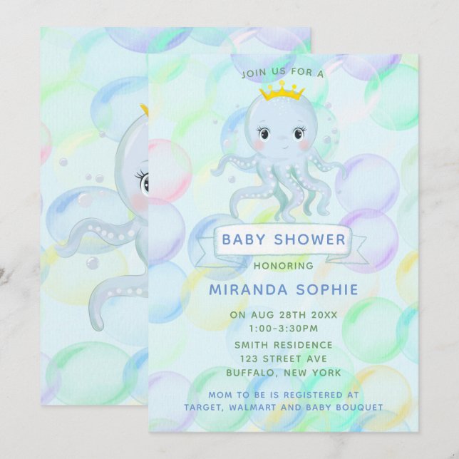 Invitation Sous le Baby shower des Garçons du Prince de la Me (Devant / Derrière)