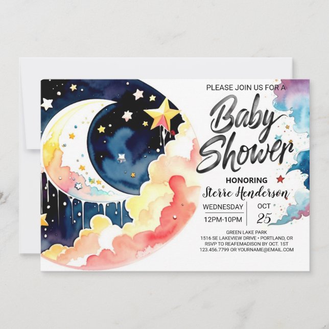Invitation Sous le Baby shower du ciel nocturne (Devant)