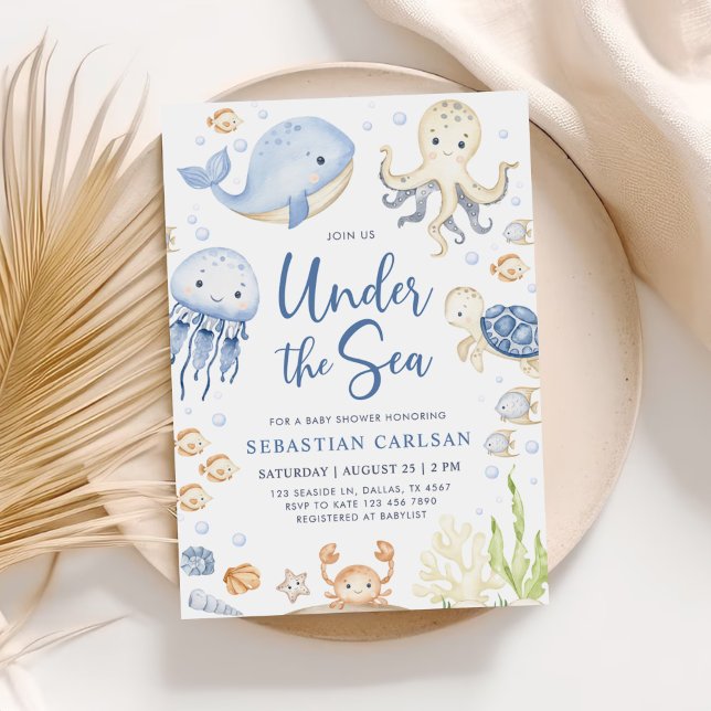 Invitation Sous le Baby shower Garçon Sea Ocean Animals (Créateur téléchargé)