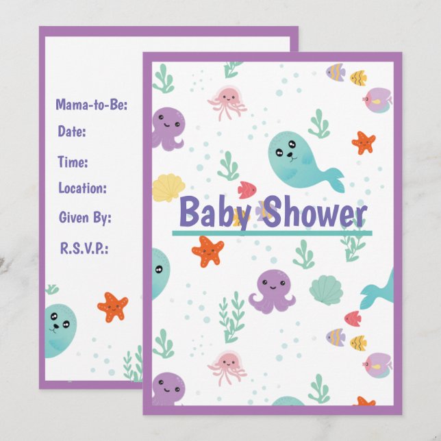 Invitation Sous Le Baby shower Marin (Devant / Derrière)
