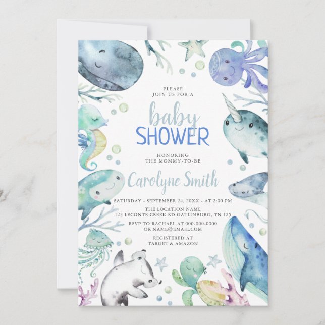 Invitation Sous le baby shower marin (Devant)