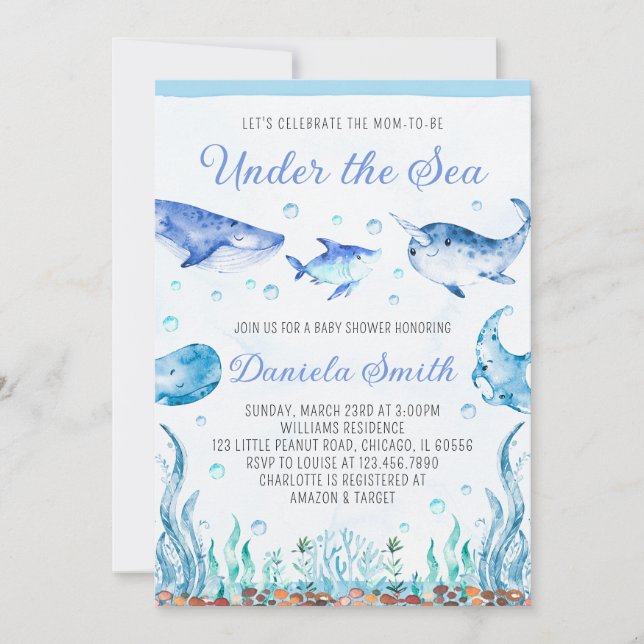 Invitation Sous le Baby shower marin (Devant)