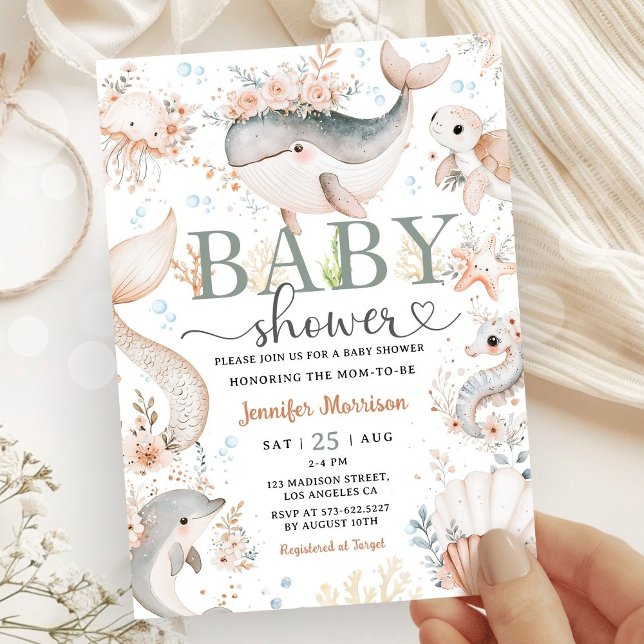 Invitation Sous le Baby shower marin Boho Ocean Girl (Créateur téléchargé)