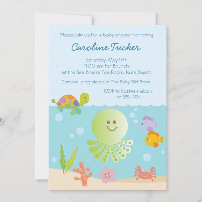 Invitation Sous le Baby shower marin en bleu (Devant)