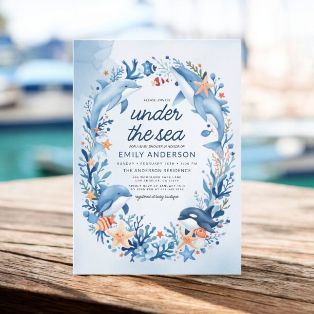 Invitation Sous le Baby shower Sea Blue Ocean Creatures (Créateur téléchargé)