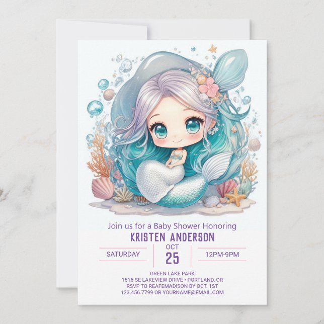 Invitation Sous le Baby shower Sea Serenity (Devant)