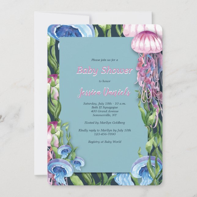 Invitation Sous le Baby shower Sea Watercolor (Devant)