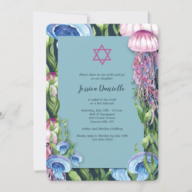 Invitation Sous le Bat mitzvah Sea Watercolor (Devant)