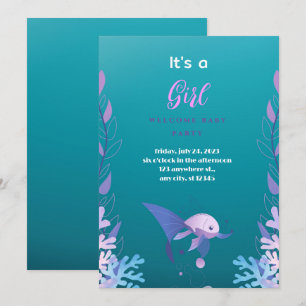 Invitation Sous le bleu de la mer C'est une fille Baby shower