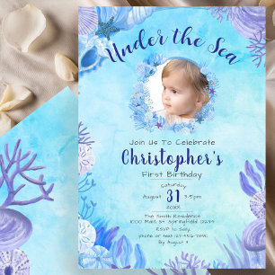 Invitation Sous le bleu de la mer Photo Boy fête le 1er anniv