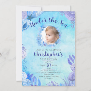 Invitation Sous le bleu de la mer Photo Boy fête le 1er anniv