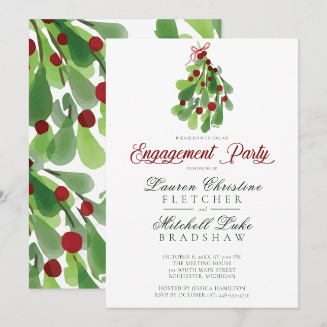 Invitation Sous le Fiançailles de Noël Mistletoe (Devant / Derrière)