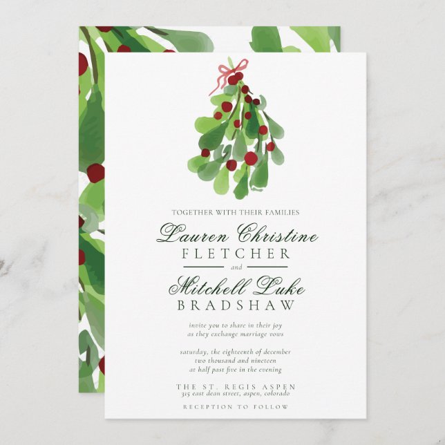 Invitation Sous le Mariage de Noël Mistletoe (Devant / Derrière)