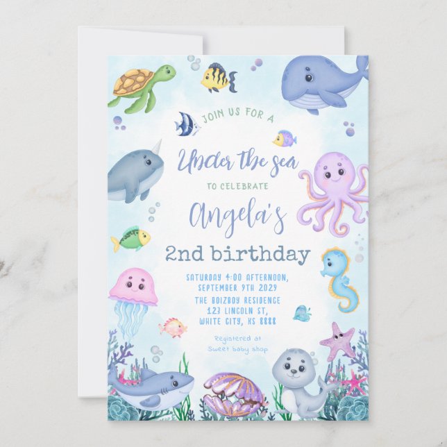 Invitation Sous le parti Anniversaire de enfant de la mer (Devant)