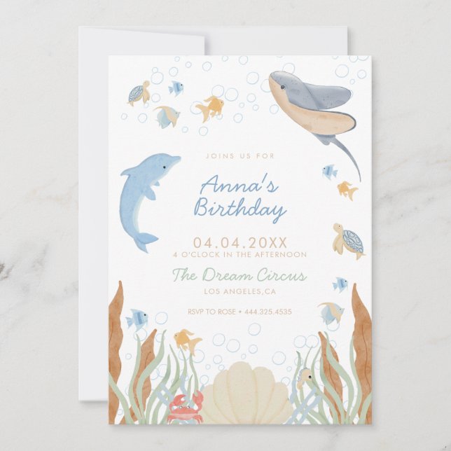 Invitation Sous le parti Anniversaire de enfant de la mer (Devant)