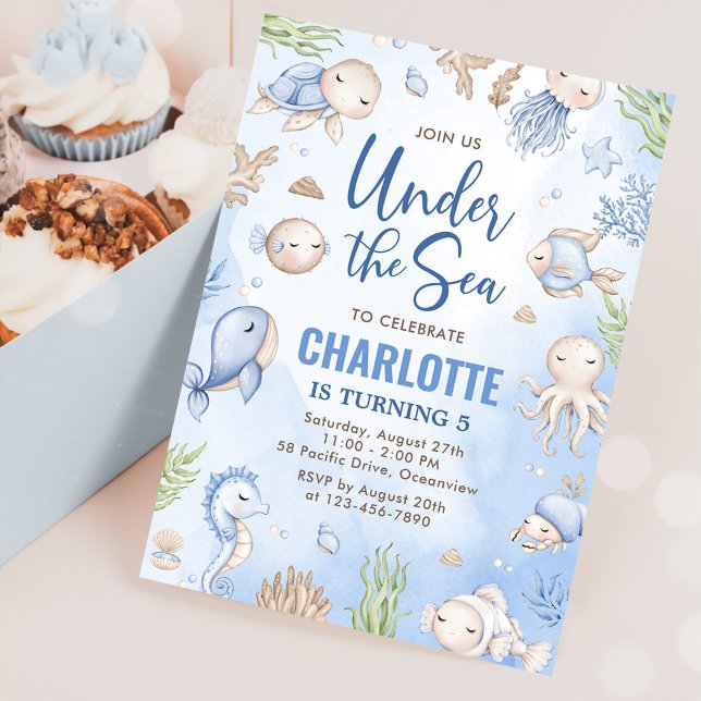 Invitation Sous le parti Anniversaire de enfant de la mer (Créateur téléchargé)