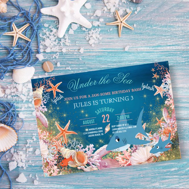 Invitation Sous le Parti Anniversaire de enfant des requins m (Créateur téléchargé)
