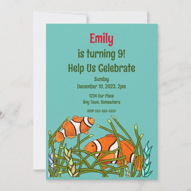 Invitation Sous le poisson clown de mer Anniversaire, Personn (Devant)
