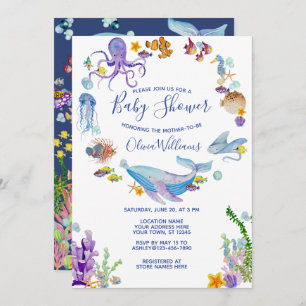 Invitation Sous le script du Baby shower d'animaux de l'océan