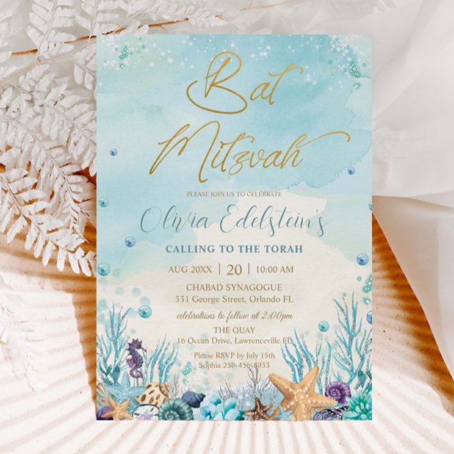 Invitation Sous le Sea Beach Shells Corals Bat mitzvah (Créateur téléchargé)