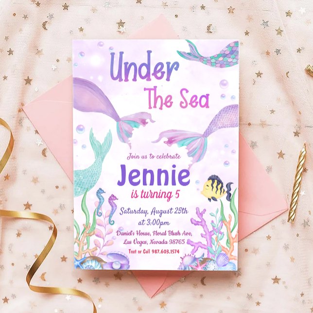 Invitation Sous le Sea Party Petite Sirène fête d'anniversair (Créateur téléchargé)