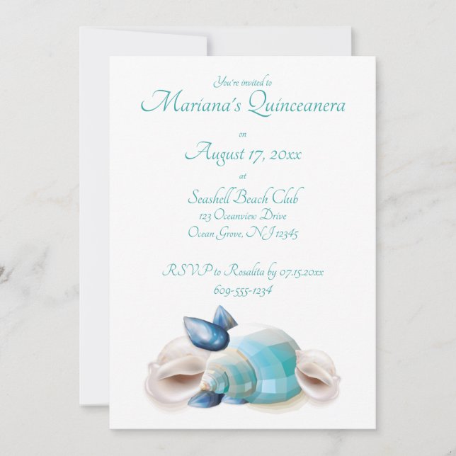 Invitation Sous les coquillages Turquoises du parti Sea Quinc (Devant)