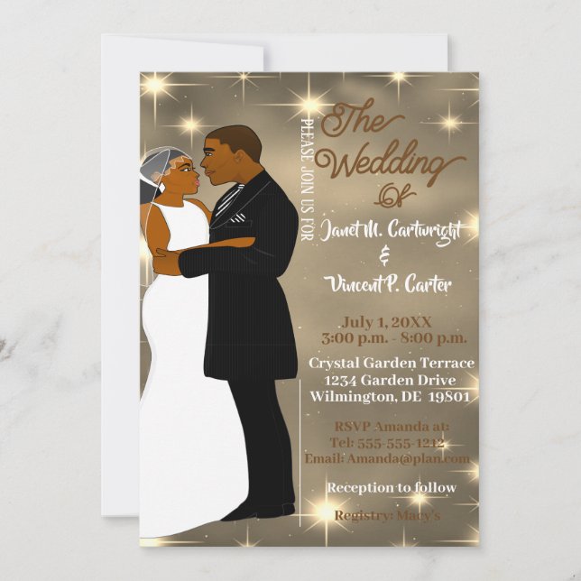 Invitation Sous les étoiles Sky Sepia Mariage afro-américain (Devant)