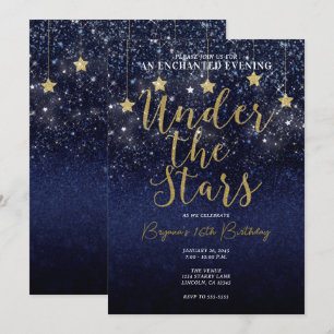 Invitation Sous les étoiles Starry Night Gold Blue Prom Party