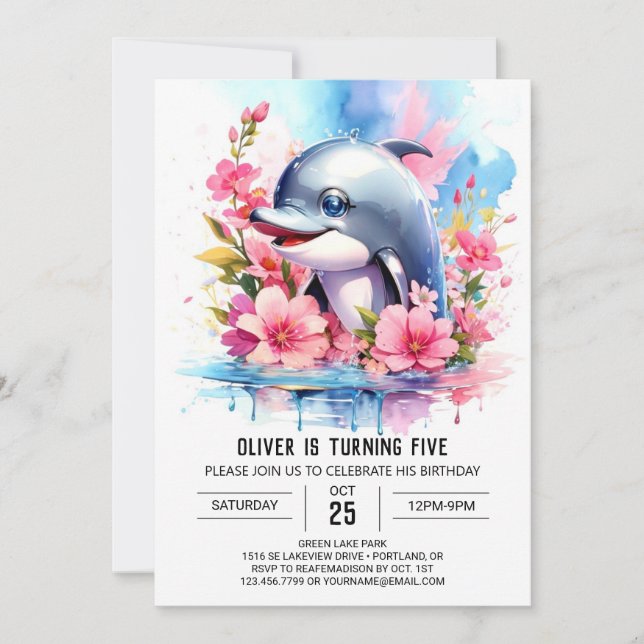 Invitation Sous l'invitation d'anniversaire de dauphin de mer (Devant)