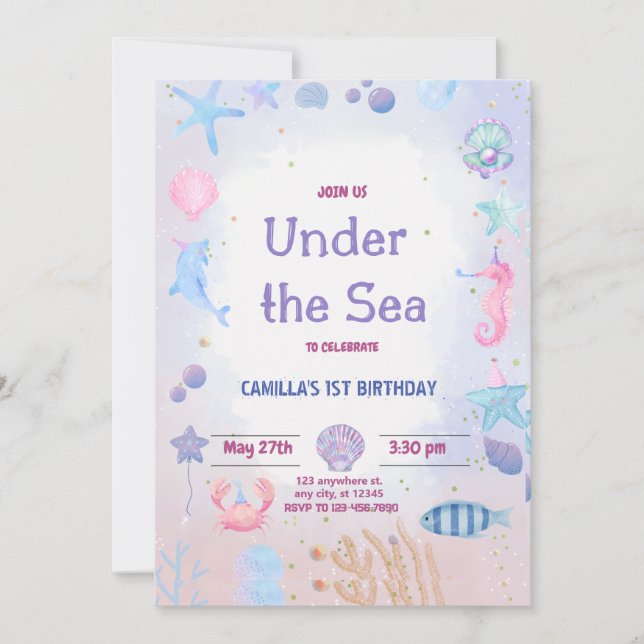 Invitation Sous l'invitation d'anniversaire de la mer (Devant)