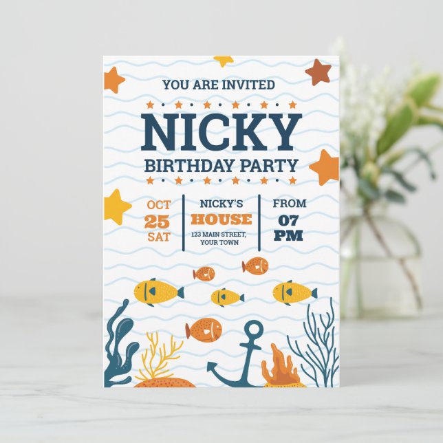 Invitation Sous l'Invitation d'anniversaire de la mer, Ocean  (Debout devant)
