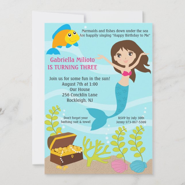 Invitation Sous l'invitation d'anniversaire de sirène de mer (Devant)