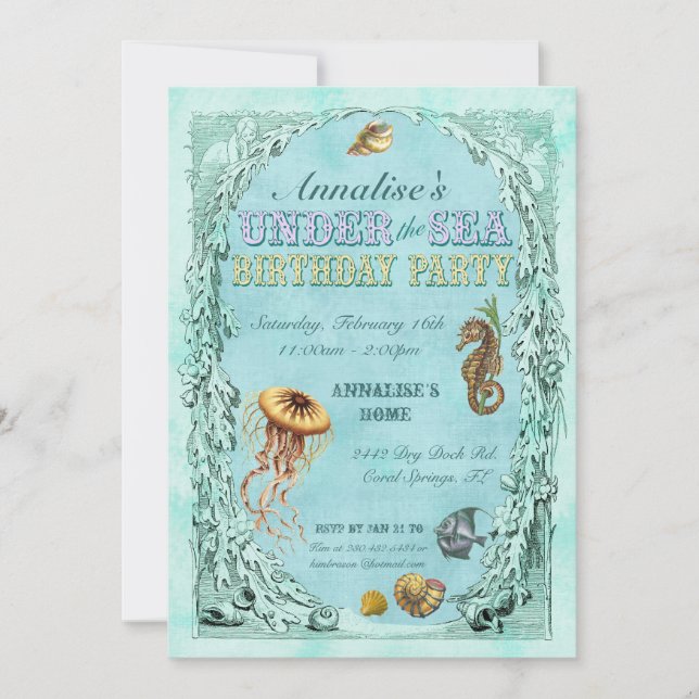 Invitation Sous l'invitation de fête d'anniversaire de mer - (Devant)