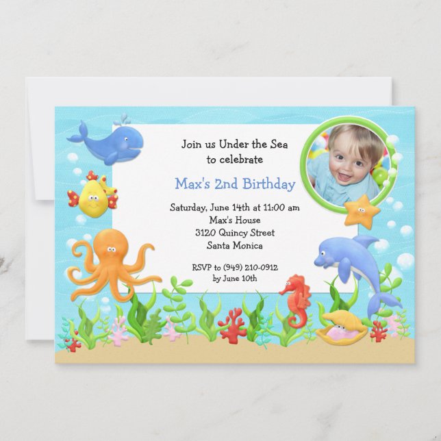 Invitation Sous l'invitation de fête d'anniversaire de mer (Devant)
