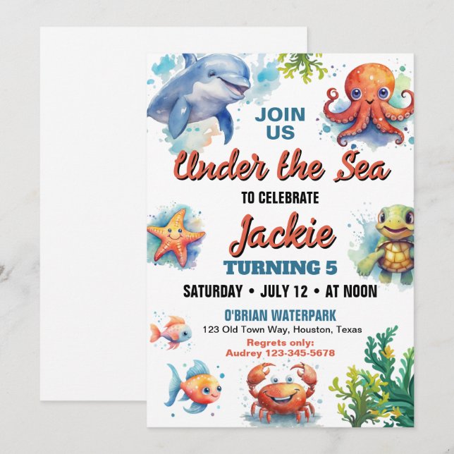 Invitation Sous l'invitation de la fête d'anniversaire de la  (Devant / Derrière)