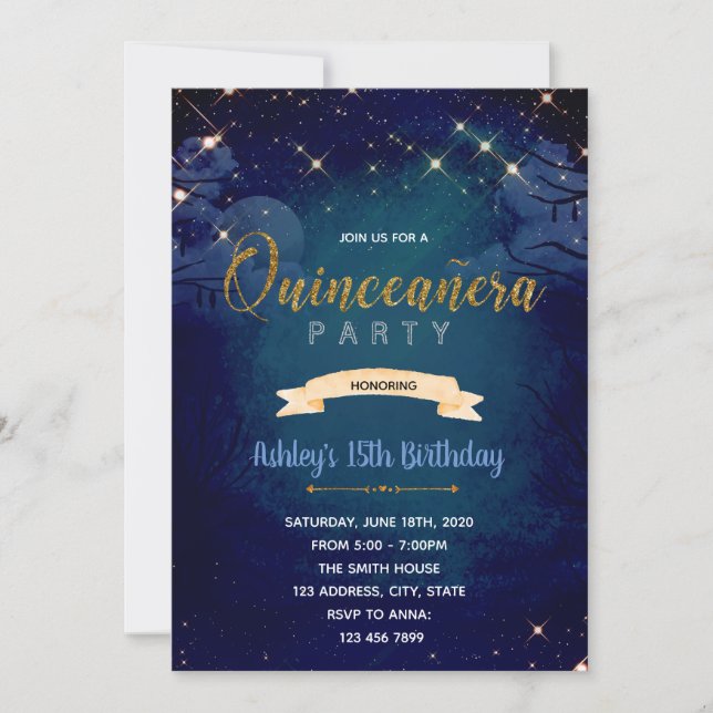 Invitation Sous l'invitation de la quinceanera étoiles (Devant)