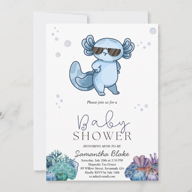 Invitation Sous l'invitation du Baby shower de l'Axolotl de m (Devant)