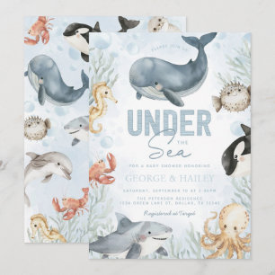 Invitation Sous l'invitation du Baby shower des baleines mari