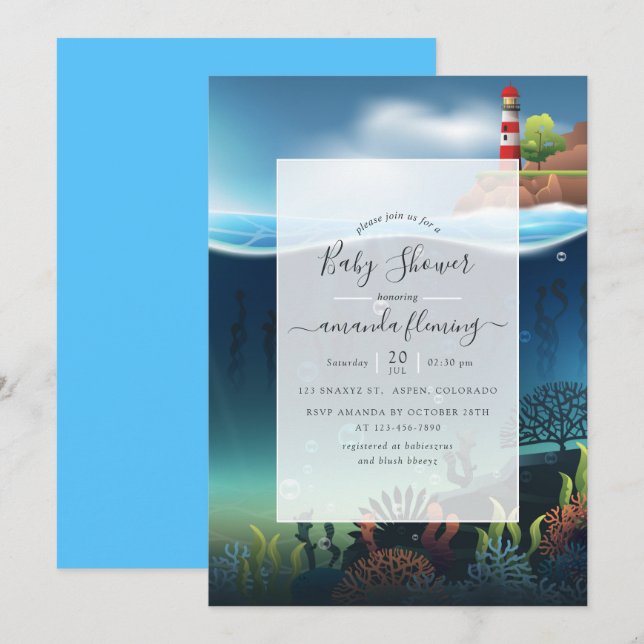 Invitation Sous l'invitation du Baby shower marin (Devant / Derrière)