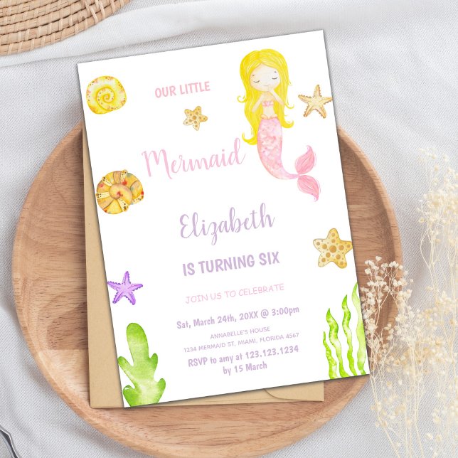 Invitation Sous l'invitation du Sea Girl Party (Little Mermaid Birthday Invitations)
