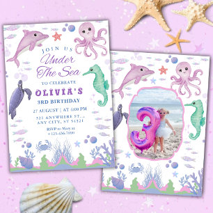 Invitation Sous l'Océan Animaux de Mer Mignons 3ème Anniversa