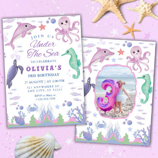 Invitation Sous l'Océan Animaux de Mer Mignons 3ème Anniversa