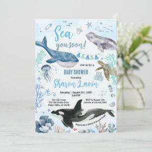 Invitation Sous l'océan Baby Shower Garçon Bleu
