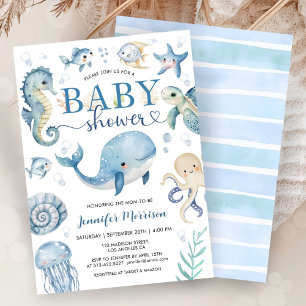 Invitation Sous l'océan Baby Shower Garçon Bleu Océan