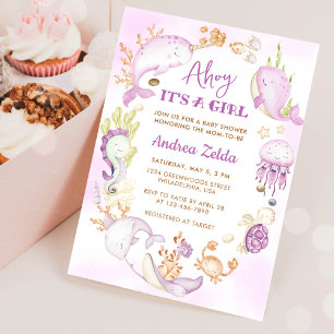 Invitation Sous l'océan bleu Ahoy C'est une fille Baby Shower