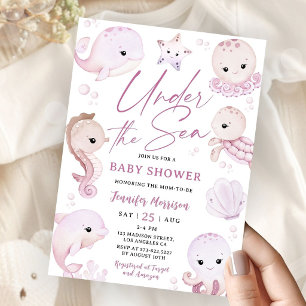 Invitation Sous l'océan Fille Baby Shower Rose Océan Mignon 