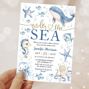Invitation Sous l'océan Fille ou garçon Baby Shower Bleu mari