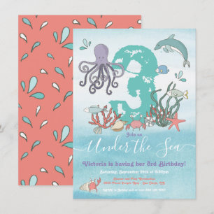 Invitation Sous l'océan marin Animaux fête d'anniversaire